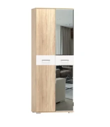 Шкаф 2-х створчатый с зеркалом Бьянка, Сонома / Белый глянец